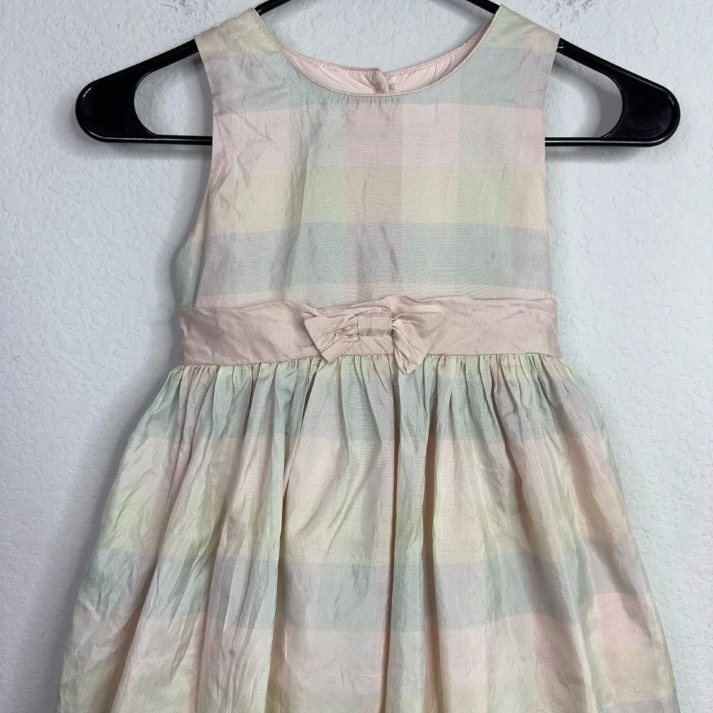 Marmellata Dress Girl 6 Pastel Silk Blend Plaid Pattern Bow FormaI Party Classic
